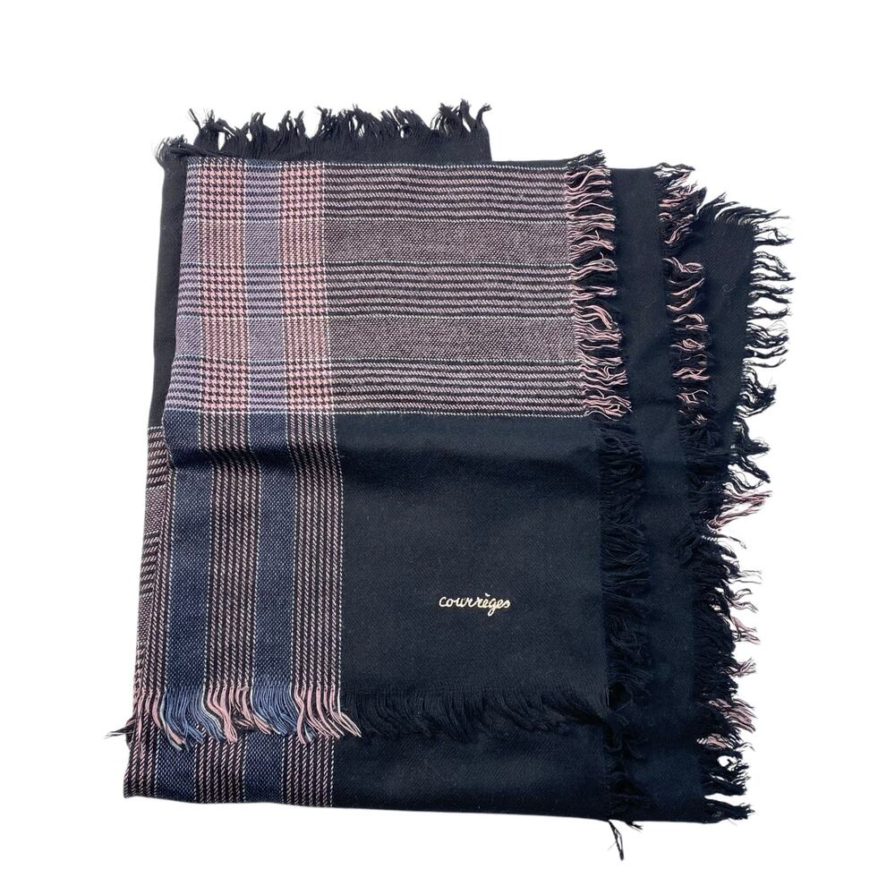 Vintage Courreges Wool Scarf Shawl Wrap Large Rectangular‎ Black Pink 56"x56"